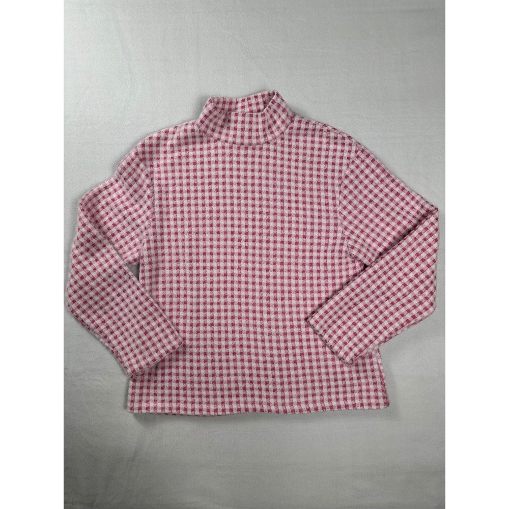 ZARA Pink‎ Gingham Mock Neck Long Sleeve Fuzzy Knit Top Women's Size Small